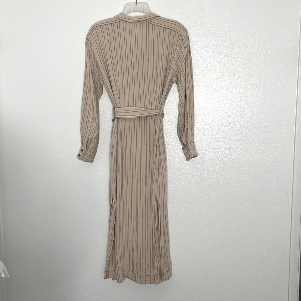 Free People Cream Striped Midi Shirtdress with Belt - Picture 5 of 7